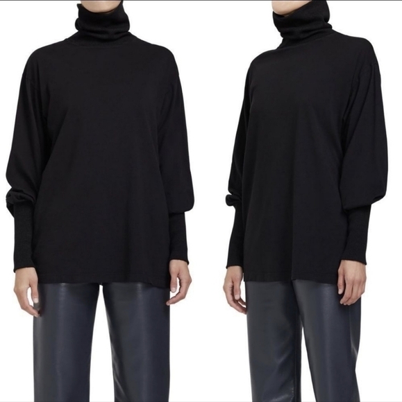 Agolde 100% Pima Cotton black funnel neck Tee Long Sleeves - Picture 1 of 9